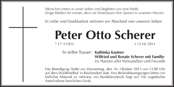 Traueranzeige von Peter Otto Scherer von Pegnitz-Zeitung
